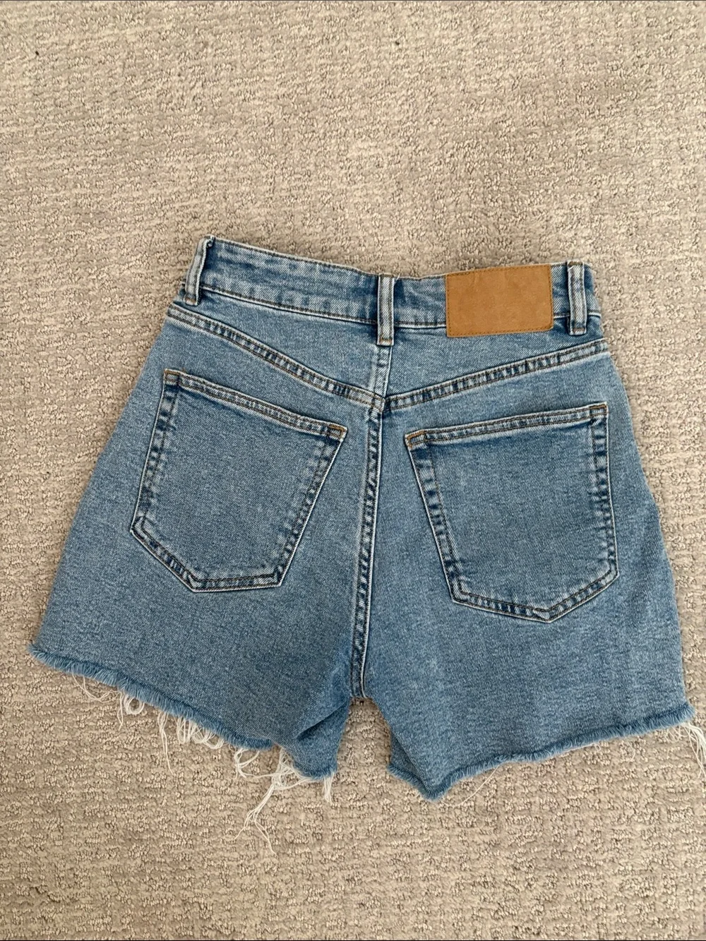 H&M Light Blue High-Rise Raw Hem Denim Shorts